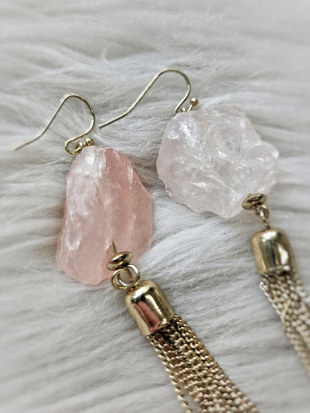Rose Quartz Tassel Earings - Picture 3 of 3